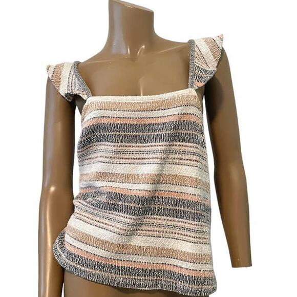 Madewell large striped ruffle cap sleeve textured top TS 4672 - Picture 2 of 7